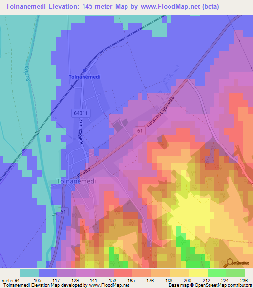 Tolnanemedi,Hungary Elevation Map