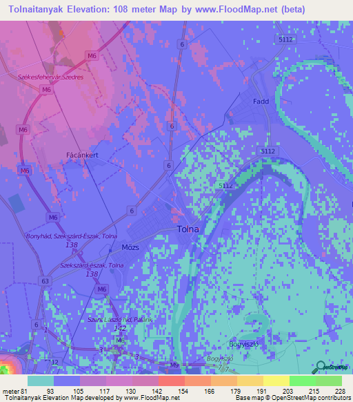 Tolnaitanyak,Hungary Elevation Map