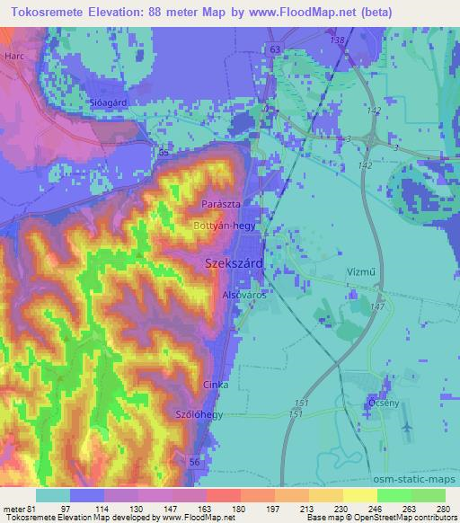Tokosremete,Hungary Elevation Map