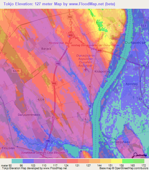 Tokjo,Hungary Elevation Map