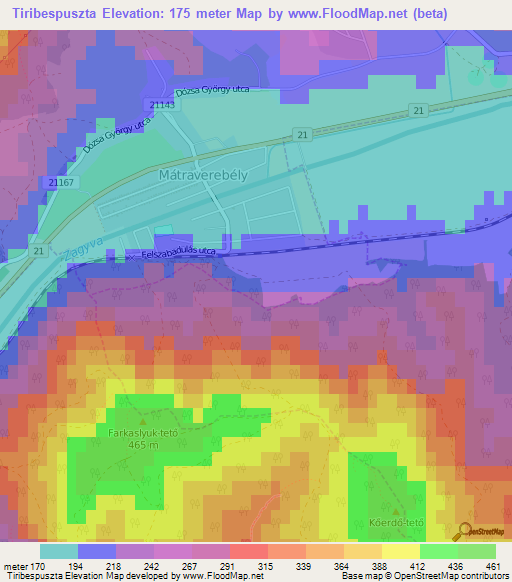 Tiribespuszta,Hungary Elevation Map