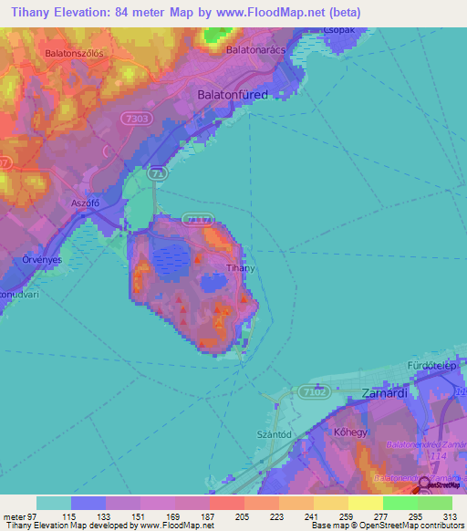 Tihany,Hungary Elevation Map
