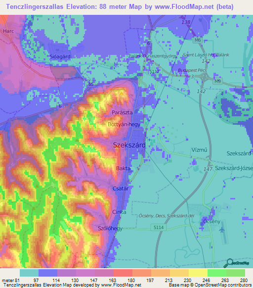 Tenczlingerszallas,Hungary Elevation Map