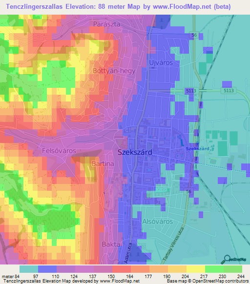 Tenczlingerszallas,Hungary Elevation Map