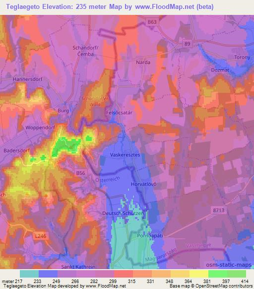 Teglaegeto,Hungary Elevation Map