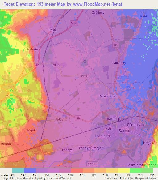 Teget,Hungary Elevation Map