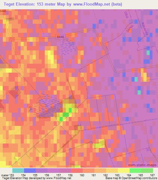Teget,Hungary Elevation Map