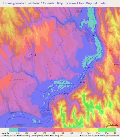 Tarkanypuszta,Hungary Elevation Map