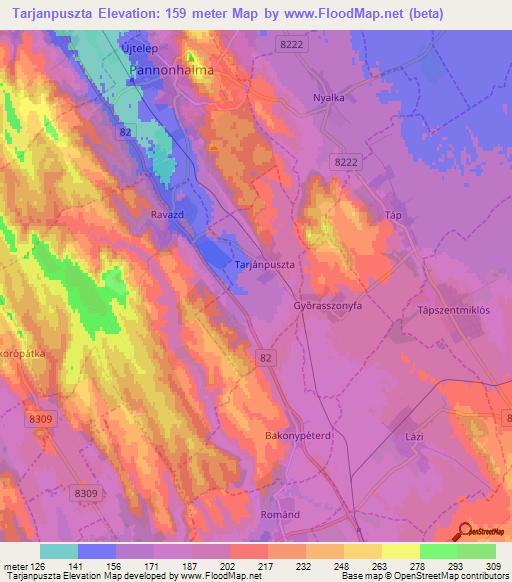 Tarjanpuszta,Hungary Elevation Map