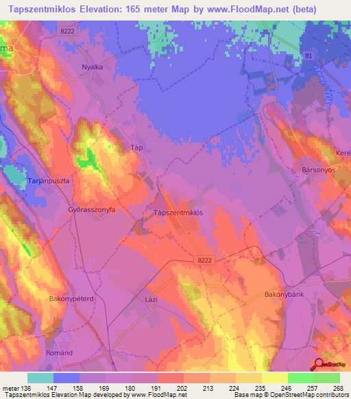 Tapszentmiklos,Hungary Elevation Map
