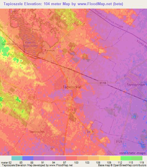 Tapioszele,Hungary Elevation Map
