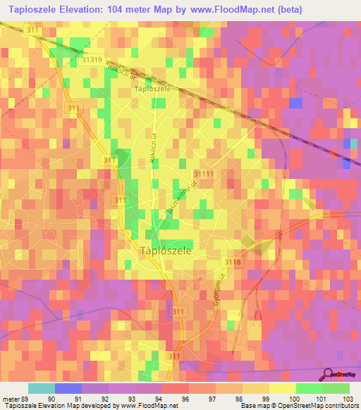 Tapioszele,Hungary Elevation Map