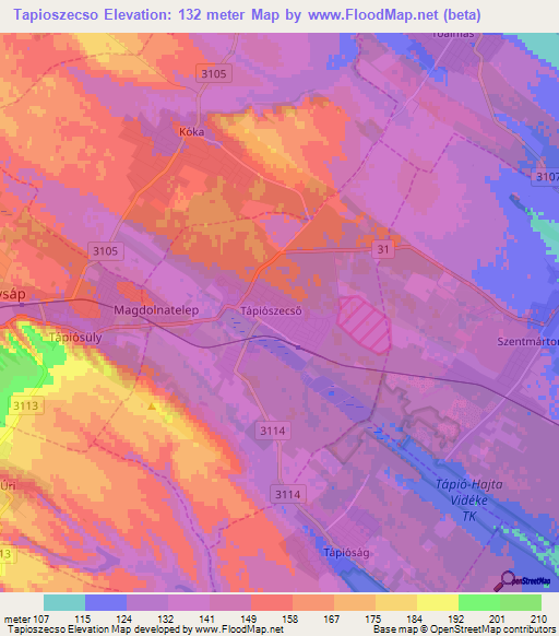 Tapioszecso,Hungary Elevation Map