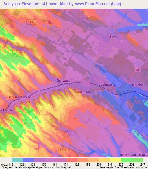 Suelysap,Hungary Elevation Map
