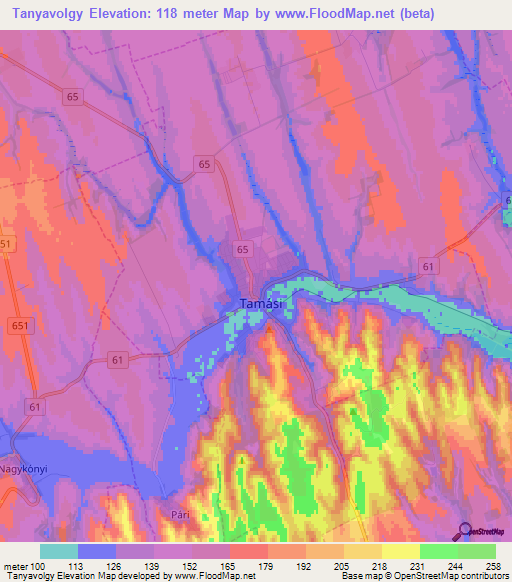 Tanyavolgy,Hungary Elevation Map