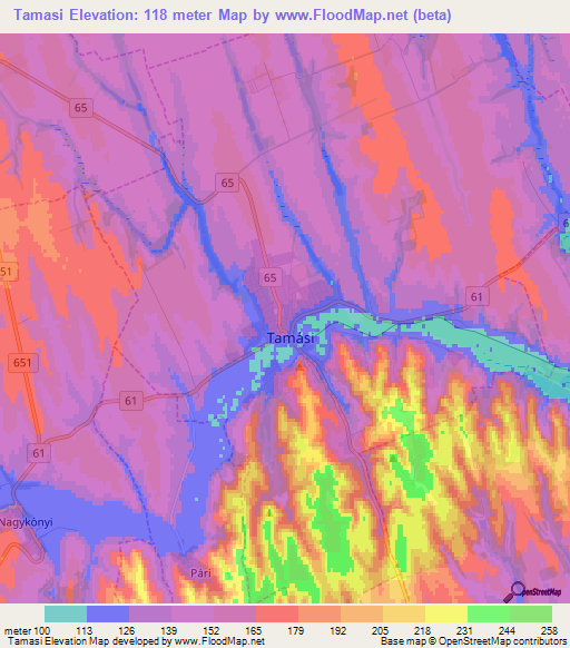Tamasi,Hungary Elevation Map