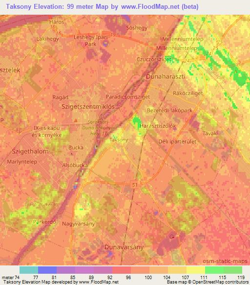 Taksony,Hungary Elevation Map