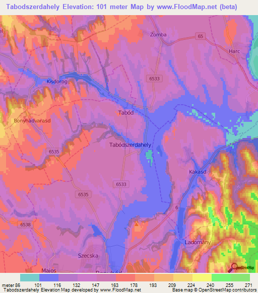 Tabodszerdahely,Hungary Elevation Map