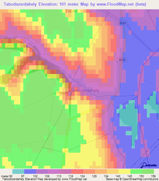 Tabodszerdahely,Hungary Elevation Map