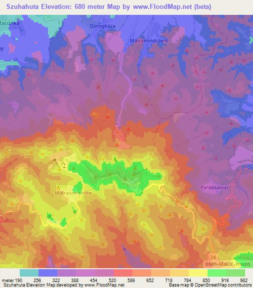 Szuhahuta,Hungary Elevation Map