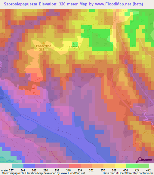 Szoroslapapuszta,Hungary Elevation Map