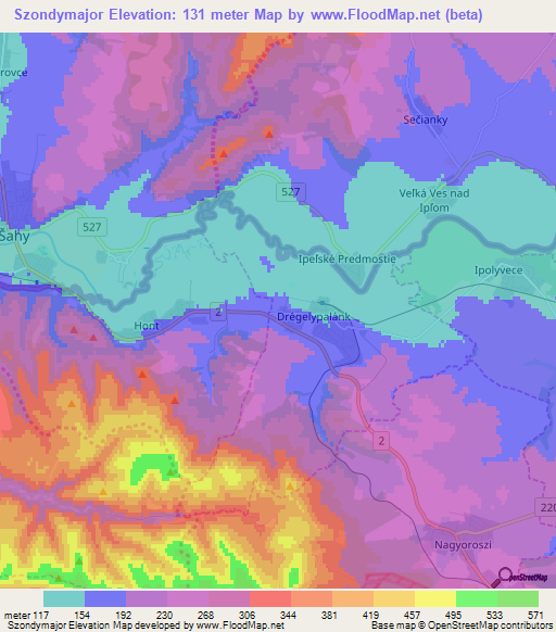 Szondymajor,Hungary Elevation Map