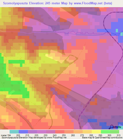 Szomolyapuszta,Hungary Elevation Map