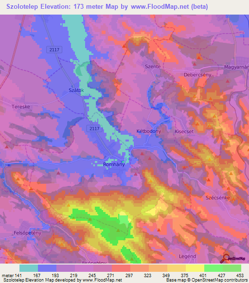 Szolotelep,Hungary Elevation Map