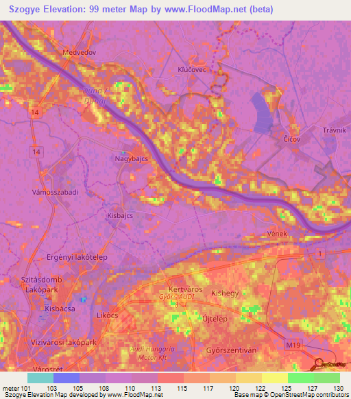 Szogye,Hungary Elevation Map