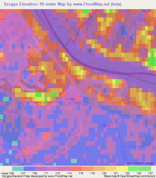 Szogye,Hungary Elevation Map