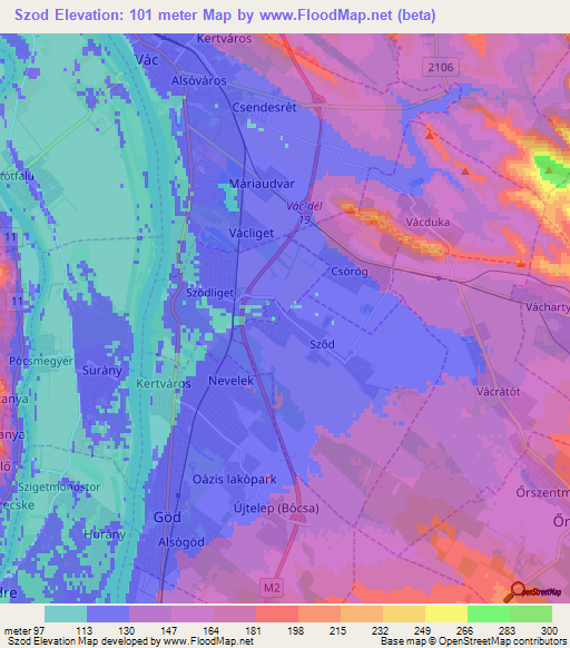 Szod,Hungary Elevation Map