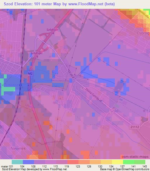 Szod,Hungary Elevation Map