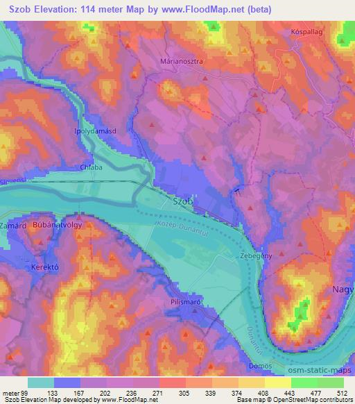 Szob,Hungary Elevation Map