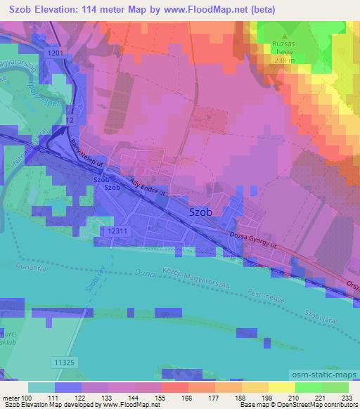 Szob,Hungary Elevation Map