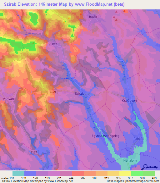 Szirak,Hungary Elevation Map