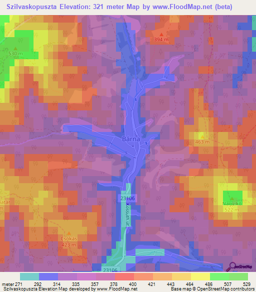 Szilvaskopuszta,Hungary Elevation Map