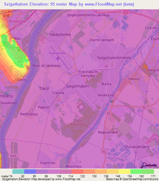 Szigethalom,Hungary Elevation Map