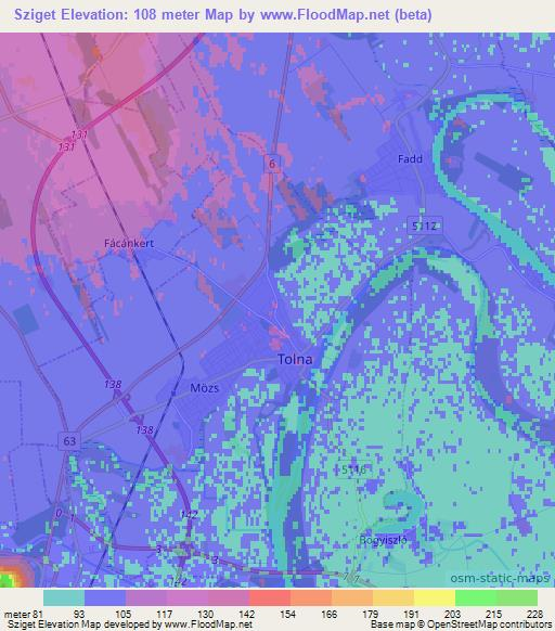 Sziget,Hungary Elevation Map