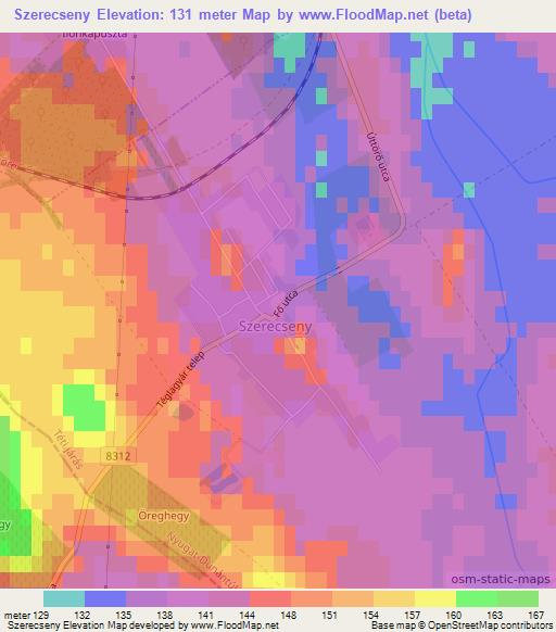 Szerecseny,Hungary Elevation Map