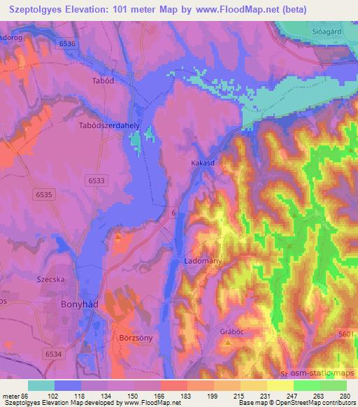Szeptolgyes,Hungary Elevation Map