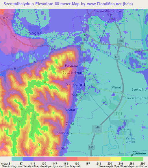 Szentmihalydulo,Hungary Elevation Map