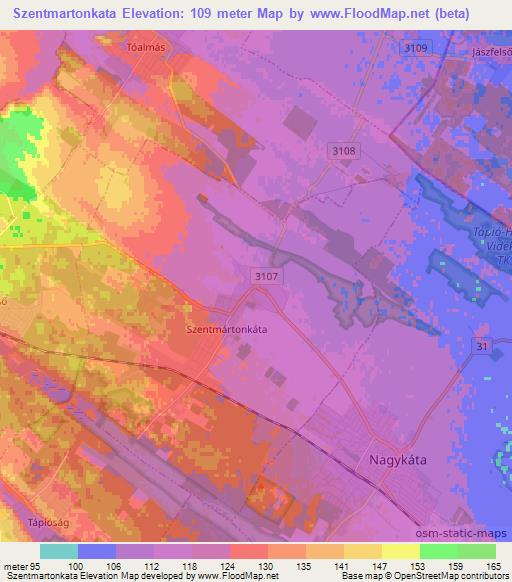 Szentmartonkata,Hungary Elevation Map