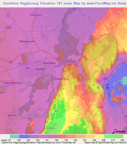 Szentimre Hegykozseg,Hungary Elevation Map