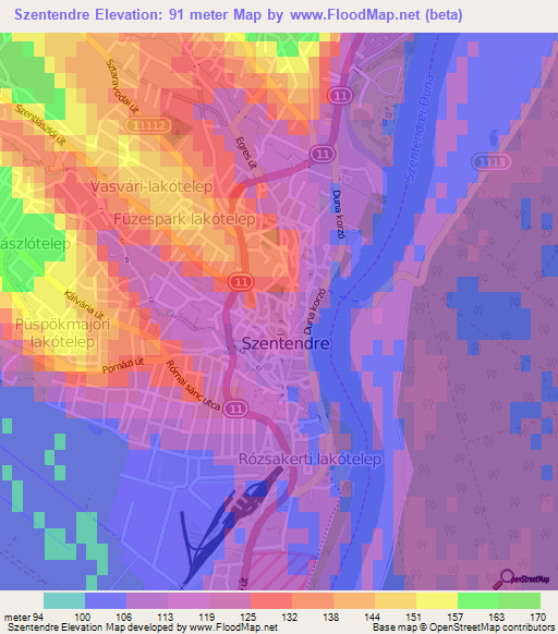 Szentendre,Hungary Elevation Map