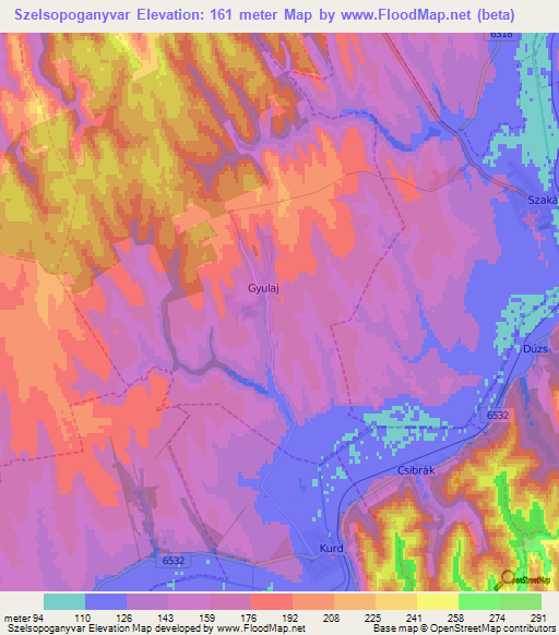 Szelsopoganyvar,Hungary Elevation Map