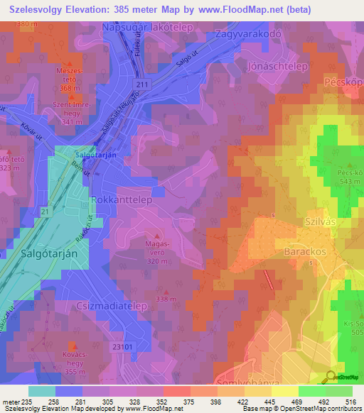 Szelesvolgy,Hungary Elevation Map