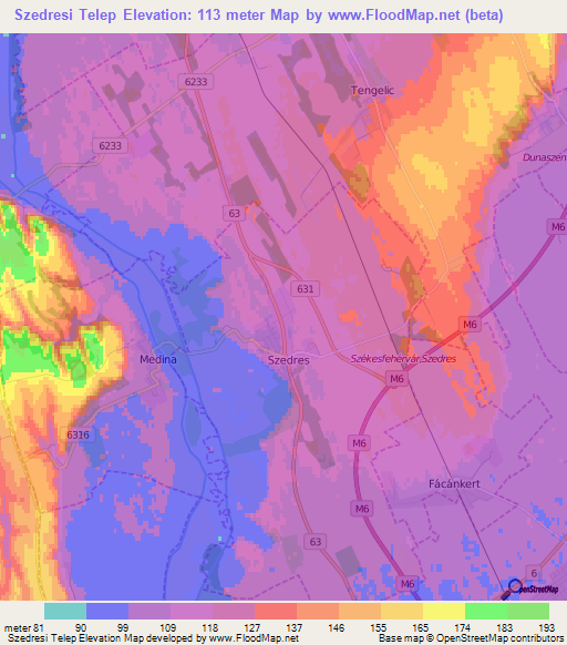 Szedresi Telep,Hungary Elevation Map