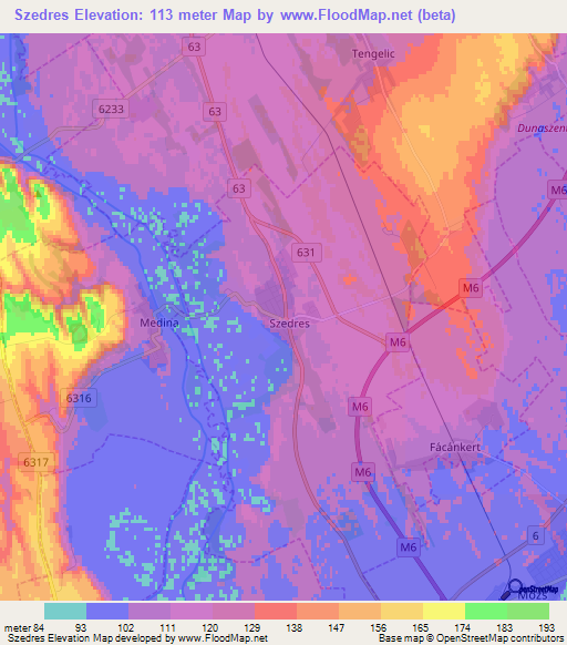 Szedres,Hungary Elevation Map