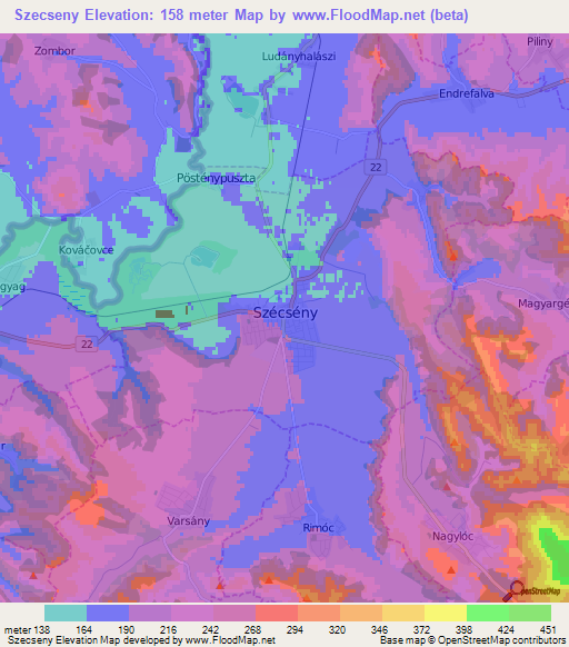 Szecseny,Hungary Elevation Map