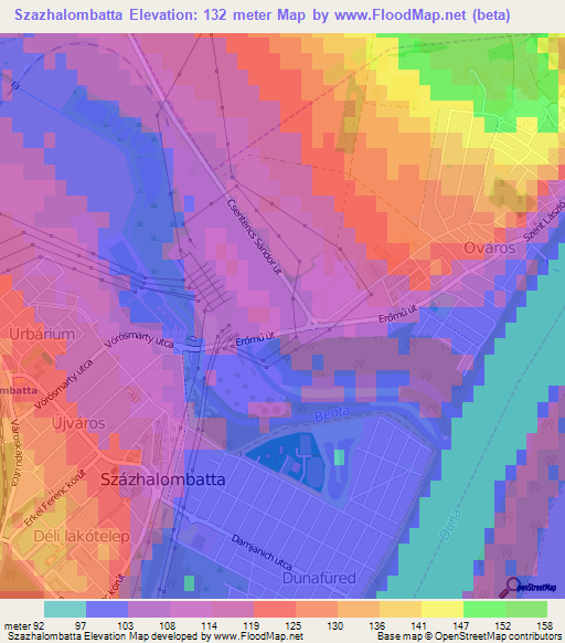 Szazhalombatta,Hungary Elevation Map